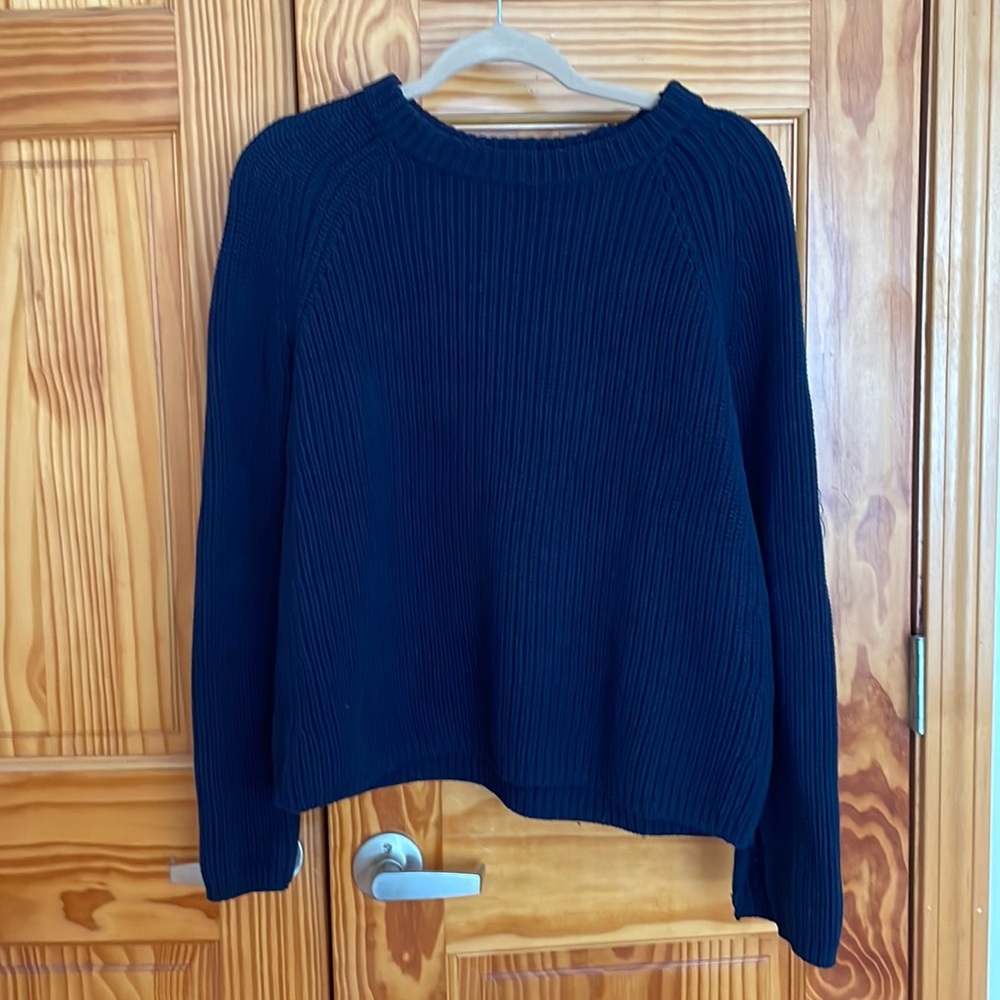 Quince Navy Blue Cotton Fisherman Sweater — READ DESCRIPTION
